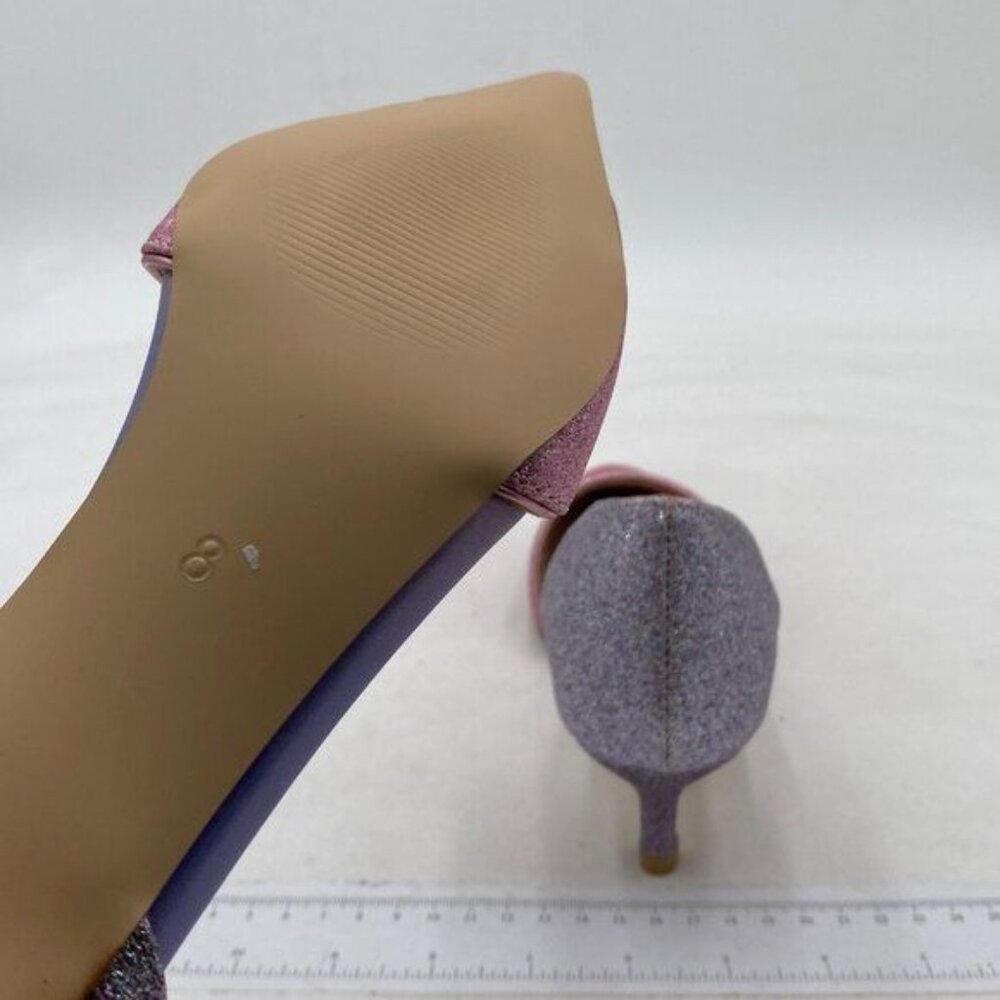 FOWT Blue Pink Closed Pointed Toe Kitten Heel Slip On Two Toned D'Orsay Shoes - Picture 6 of 8